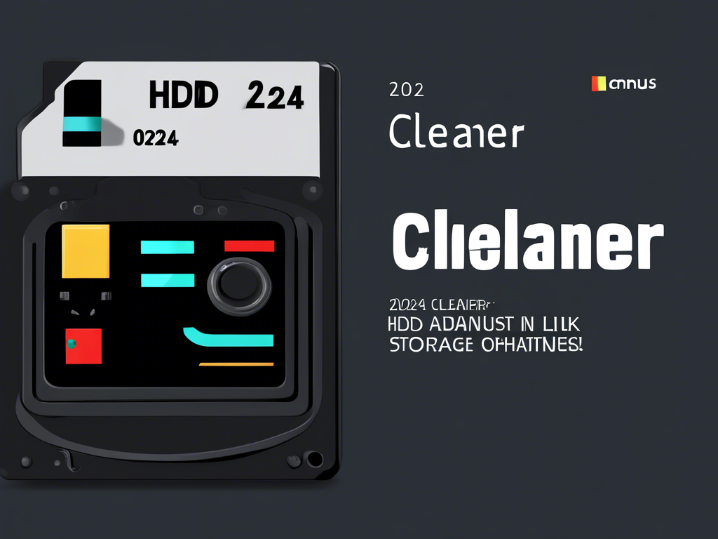 An advertisement image showing a stylized hard drive with bold text that reads "Cleaner" and "Clianer," mentioning "HDD ADANUST IN LIK STORAGE OHATINES!" and the logo "cnnus.